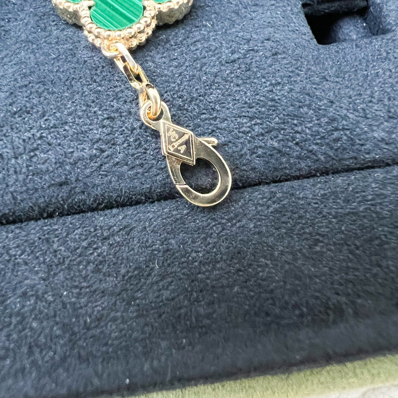 Van Cleef & Arpels VCA Vintage Alhambra 5 Motifs Bracelet with Malachite and Paved Diamonds in 18K Yellow Gold (Ref: VCARO7GQ00)
