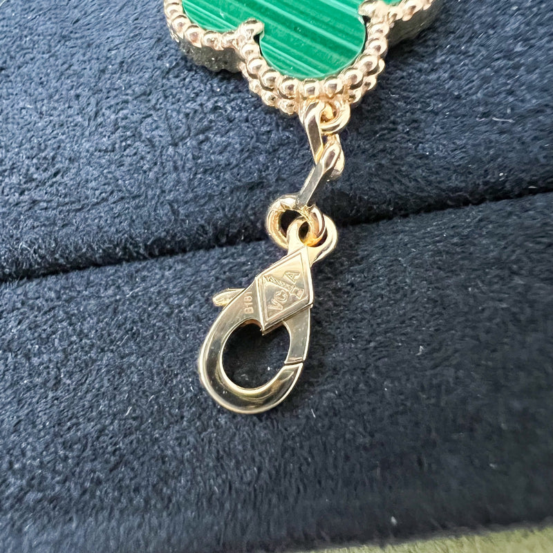 Van Cleef & Arpels VCA Vintage Alhambra 5 Motifs Bracelet with Malachite and Paved Diamonds in 18K Yellow Gold (Ref: VCARO7GQ00)