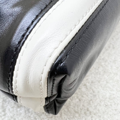 Chanel 22 Mini Hobo Handbag in 24S Striped Black and White Shiny Calfskin and AGHW (Detachable Strap)