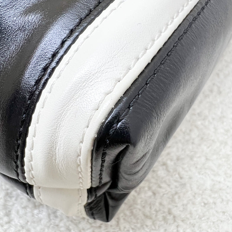 Chanel 22 Mini Hobo Handbag in 24S Striped Black and White Shiny Calfskin and AGHW (Detachable Strap)