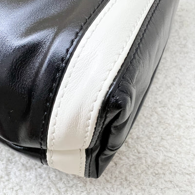 Chanel 22 Mini Hobo Handbag in 24S Striped Black and White Shiny Calfskin and AGHW (Detachable Strap)