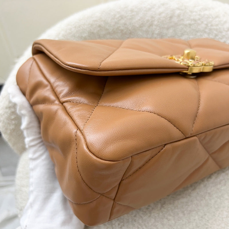 Chanel 19 Small Flap in 22S Caramel Lambskin and 3-tone HW (Model: AS1160)