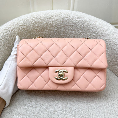 Chanel Classic Mini Rectangle in 22C Peach Pink Lambskin and LGHW (Model: A69900)