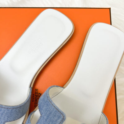 Hermes Oran Sandals in Bleu Clair Denim Sz 35.5