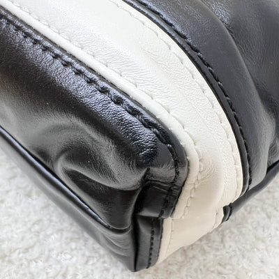 Chanel 22 Mini Hobo Handbag in 24S Striped Black and White Shiny Calfskin and AGHW (Detachable Strap)