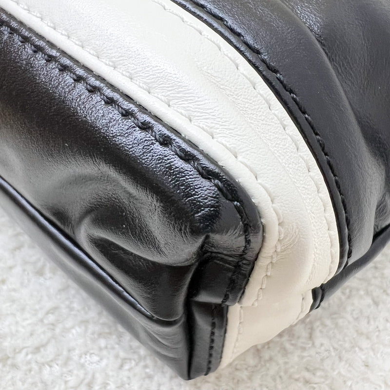 Chanel 22 Mini Hobo Handbag in 24S Striped Black and White Shiny Calfskin and AGHW (Detachable Strap)