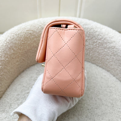 Chanel Classic Mini Rectangle in 22C Peach Pink Lambskin and LGHW (Model: A69900)