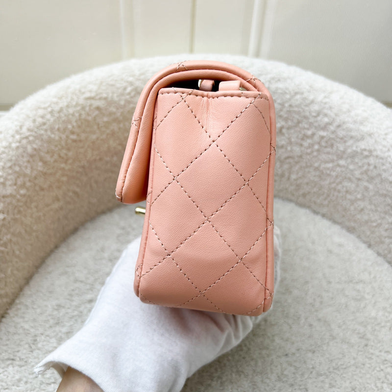 Chanel Classic Mini Rectangle in 22C Peach Pink Lambskin and LGHW (Model: A69900)