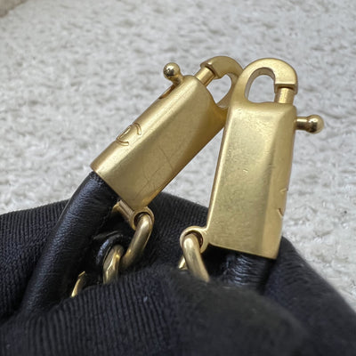 Chanel 22 Mini Hobo Handbag in 24S Striped Black and White Shiny Calfskin and AGHW (Detachable Strap)