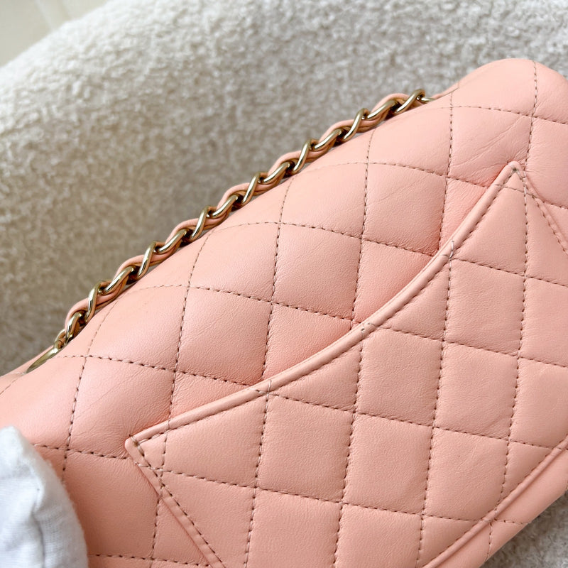 Chanel Classic Mini Rectangle in 22C Peach Pink Lambskin and LGHW (Model: A69900)