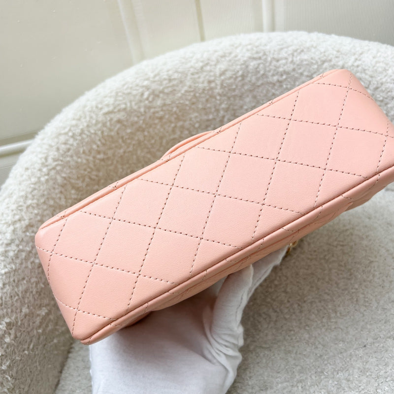 Chanel Classic Mini Rectangle in 22C Peach Pink Lambskin and LGHW (Model: A69900)