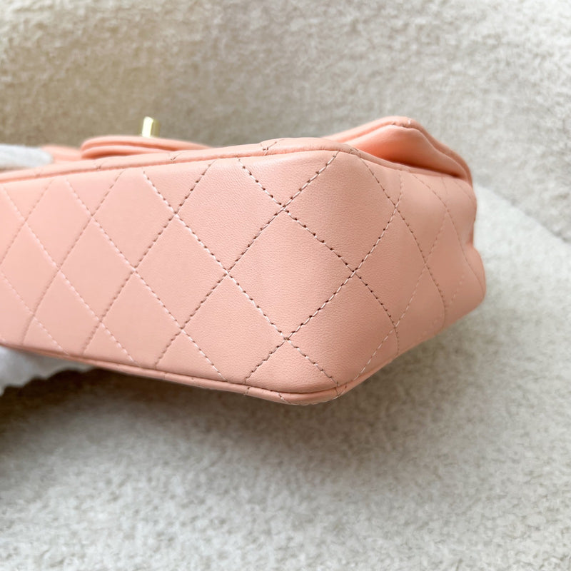 Chanel Classic Mini Rectangle in 22C Peach Pink Lambskin and LGHW (Model: A69900)