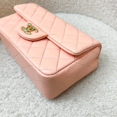 Chanel Classic Mini Rectangle in 22C Peach Pink Lambskin and LGHW (Model: A69900)