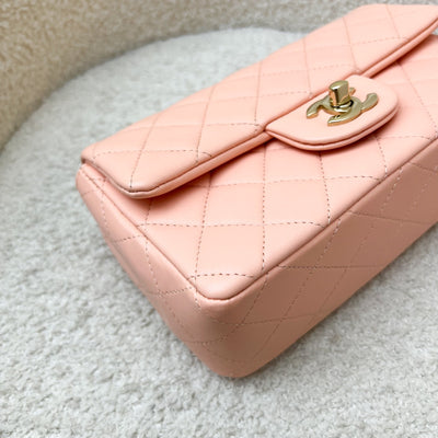 Chanel Classic Mini Rectangle in 22C Peach Pink Lambskin and LGHW (Model: A69900)