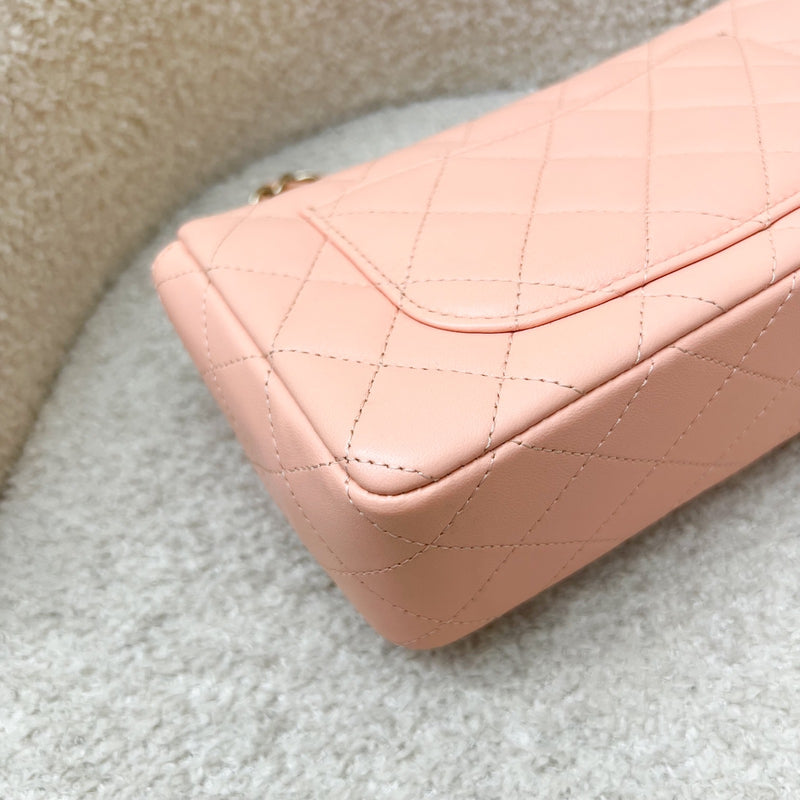 Chanel Classic Mini Rectangle in 22C Peach Pink Lambskin and LGHW (Model: A69900)