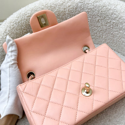 Chanel Classic Mini Rectangle in 22C Peach Pink Lambskin and LGHW (Model: A69900)