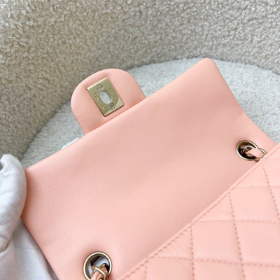 Chanel Classic Mini Rectangle in 22C Peach Pink Lambskin and LGHW (Model: A69900)