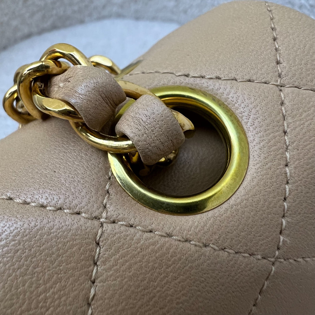 Chanel Vintage Small Classic Flap CF in Milk Tea Beige Lambskin