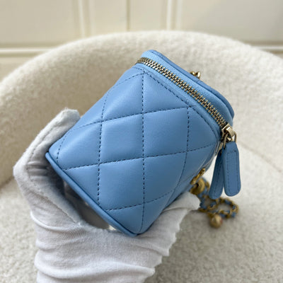 Chanel Pearl Crush Mini Cube Vanity in 22S Light Blue Lambskin AGHW