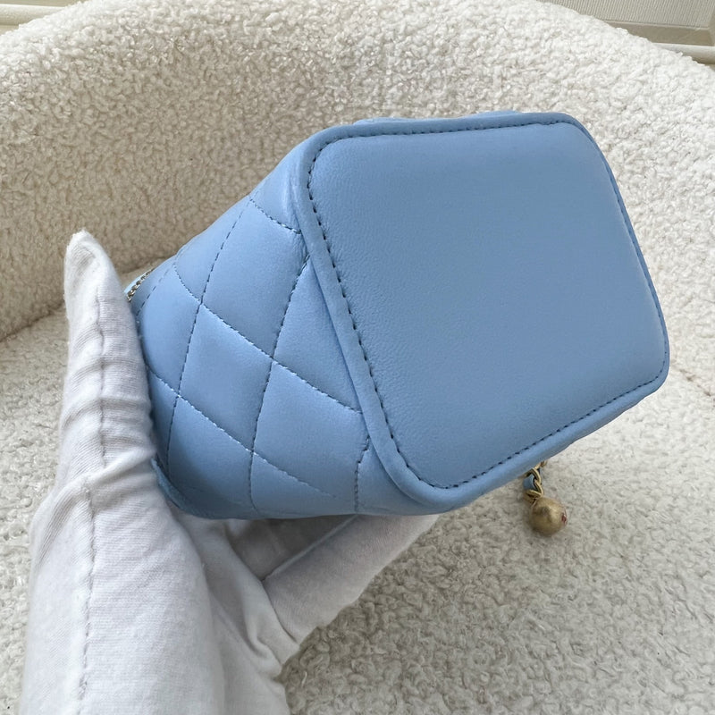 Chanel Pearl Crush Mini Cube Vanity in 22S Light Blue Lambskin AGHW