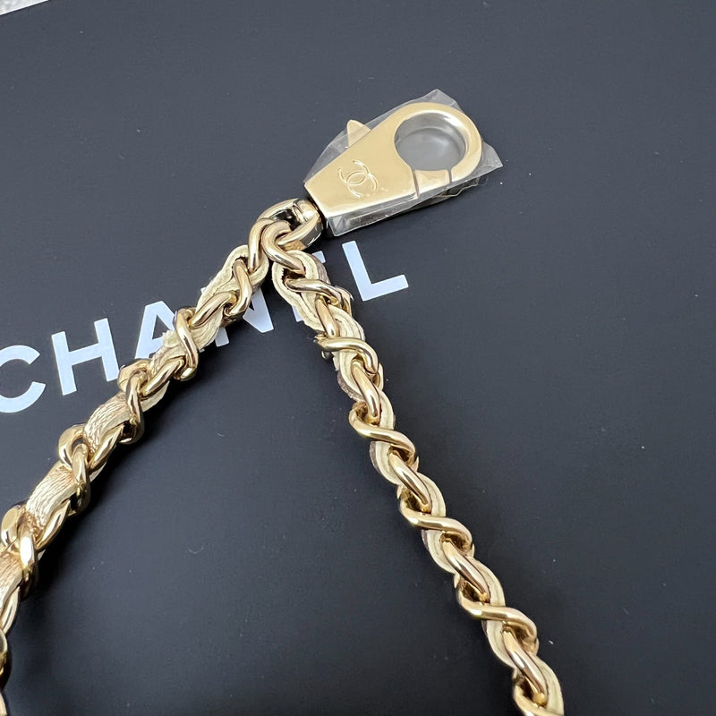 Chanel 2024 VIP Gift Round Pouch and Airpods Holder Bag Charm in Metallic Gold Lambskin and LGHW