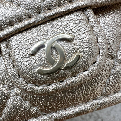 Chanel 2024 VIP Gift Round Pouch and Airpods Holder Bag Charm in Metallic Gold Lambskin and LGHW