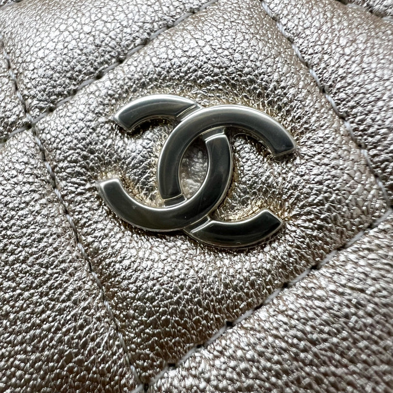 Chanel 2024 VIP Gift Round Pouch and Airpods Holder Bag Charm in Metallic Gold Lambskin and LGHW