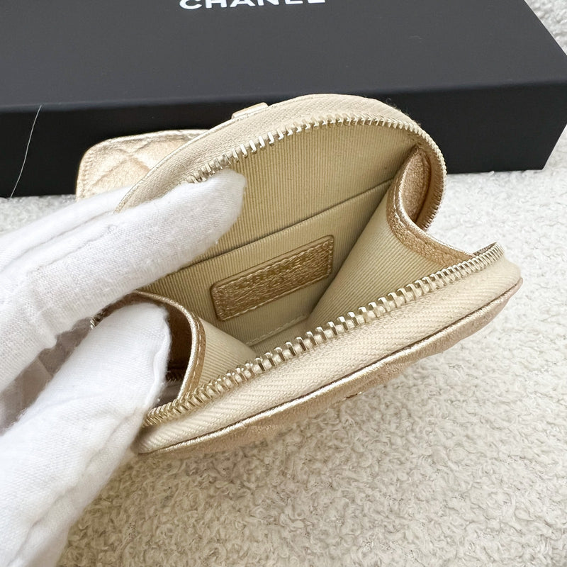 Chanel 2024 VIP Gift Round Pouch and Airpods Holder Bag Charm in Metallic Gold Lambskin and LGHW