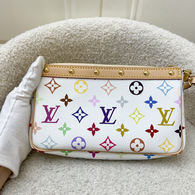 LV Louis Vuitton x Takashi Murakami Pochette Accessoires in Multicolore Blanc Monogram Canvas and GHW (Model: M13404)