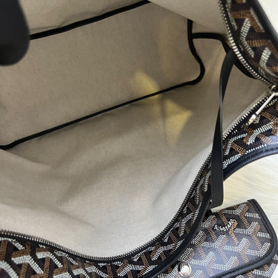 [Local Set - Apr 2025] Goyard Boheme PM Hobo Bag in Black Signature Goyardine Canvas with Red / White Striped Stamp (Premarquage Bandes) on the Small Pouch
