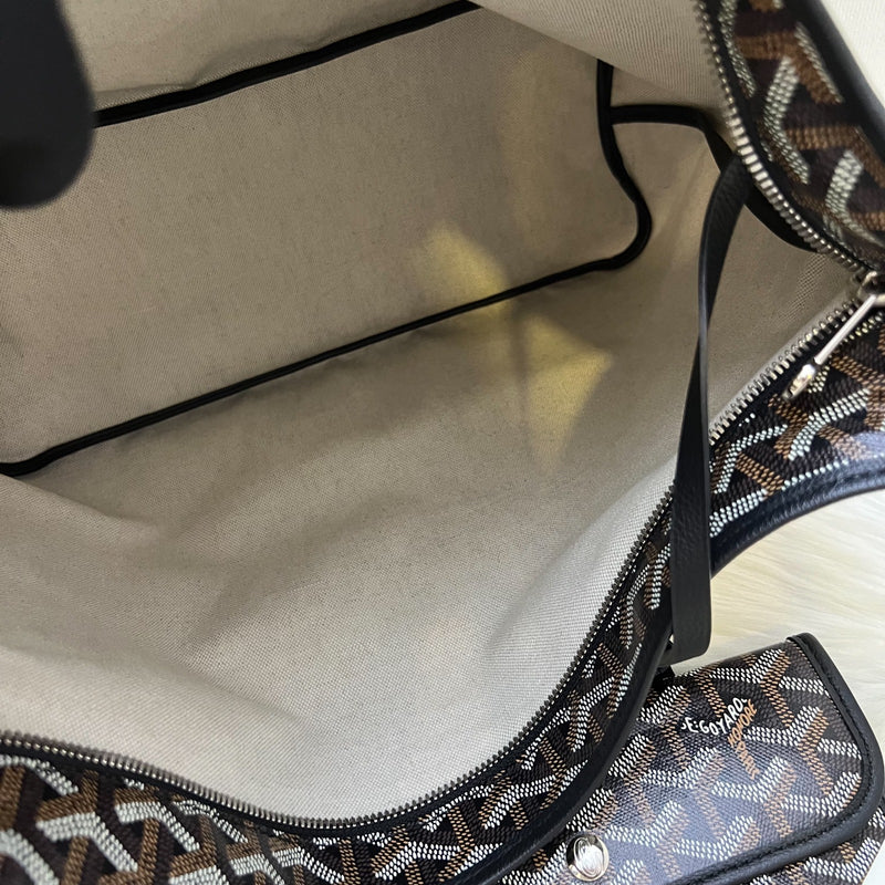 [Local Set - Apr 2025] Goyard Boheme PM Hobo Bag in Black Signature Goyardine Canvas with Red / White Striped Stamp (Premarquage Bandes) on the Small Pouch