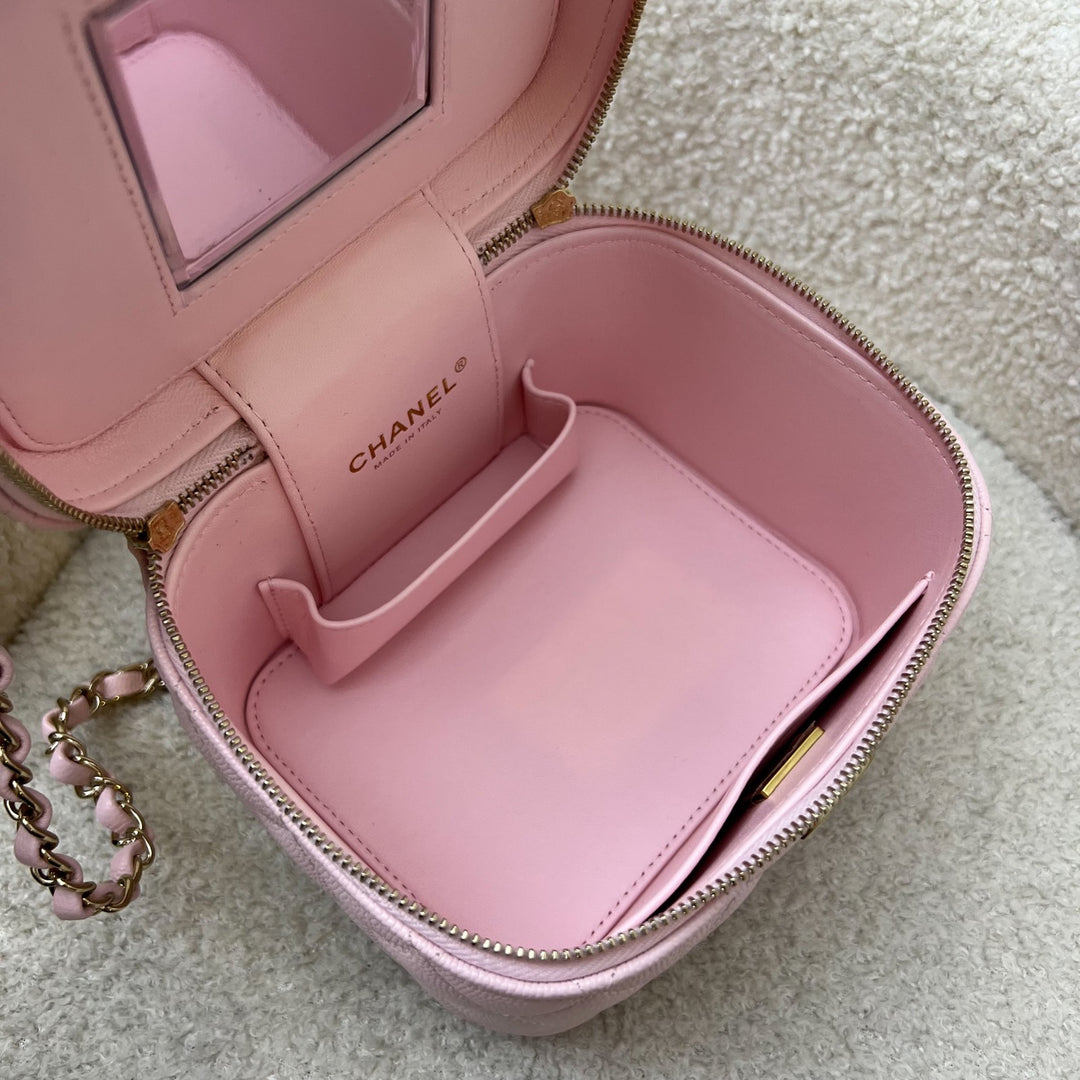 Chanel 22S Top Handle Vanity Case with Chain in Pink Caviar