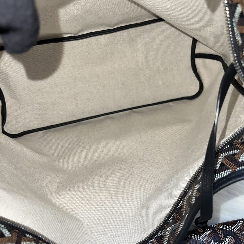 [Local Set - Apr 2025] Goyard Boheme PM Hobo Bag in Black Signature Goyardine Canvas with Red / White Striped Stamp (Premarquage Bandes) on the Small Pouch