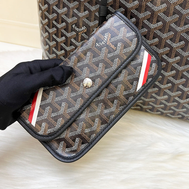 [Local Set - Apr 2025] Goyard Boheme PM Hobo Bag in Black Signature Goyardine Canvas with Red / White Striped Stamp (Premarquage Bandes) on the Small Pouch