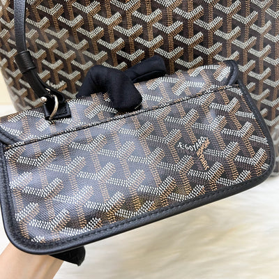 [Local Set - Apr 2025] Goyard Boheme PM Hobo Bag in Black Signature Goyardine Canvas with Red / White Striped Stamp (Premarquage Bandes) on the Small Pouch