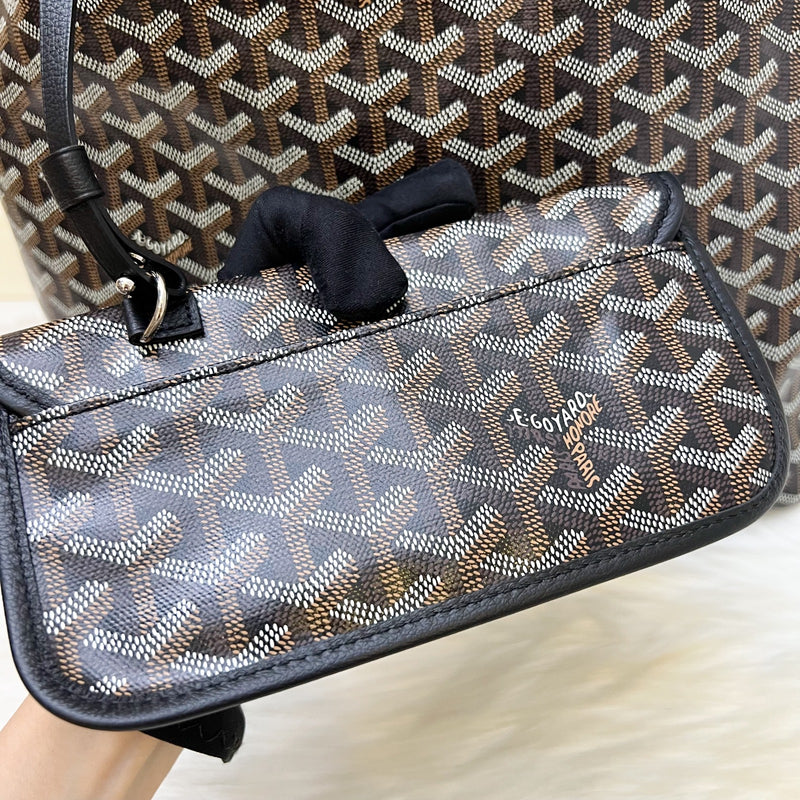[Local Set - Apr 2025] Goyard Boheme PM Hobo Bag in Black Signature Goyardine Canvas with Red / White Striped Stamp (Premarquage Bandes) on the Small Pouch
