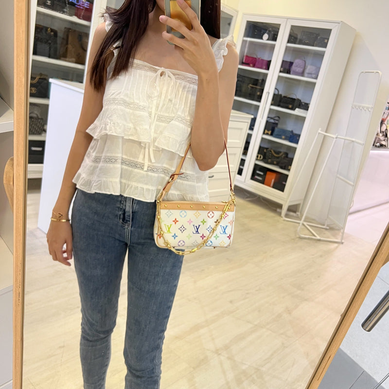 LV Louis Vuitton x Takashi Murakami Pochette Accessoires in Multicolore Blanc Monogram Canvas and GHW (Model: M13404)