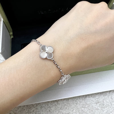 Van Cleef & Arpels VCA Vintage Alhambra 5 Motifs Guilloché Bracelet in 18K White Gold (Shortened, with 4 Extra Links) (Ref: VCARP9XE00)