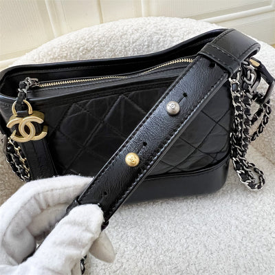 Chanel Small Gabrielle Hobo in Black Distressed Calfskin and 3 tone HW