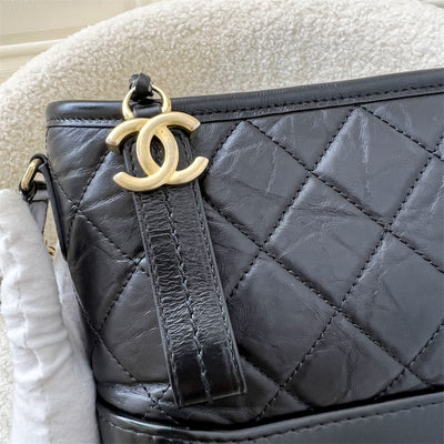 Chanel Small Gabrielle Hobo in Black Distressed Calfskin and 3 tone HW