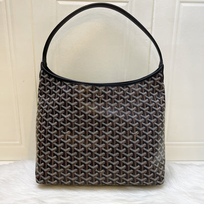 [Local Set - Apr 2025] Goyard Boheme PM Hobo Bag in Black Signature Goyardine Canvas with Red / White Striped Stamp (Premarquage Bandes) on the Small Pouch