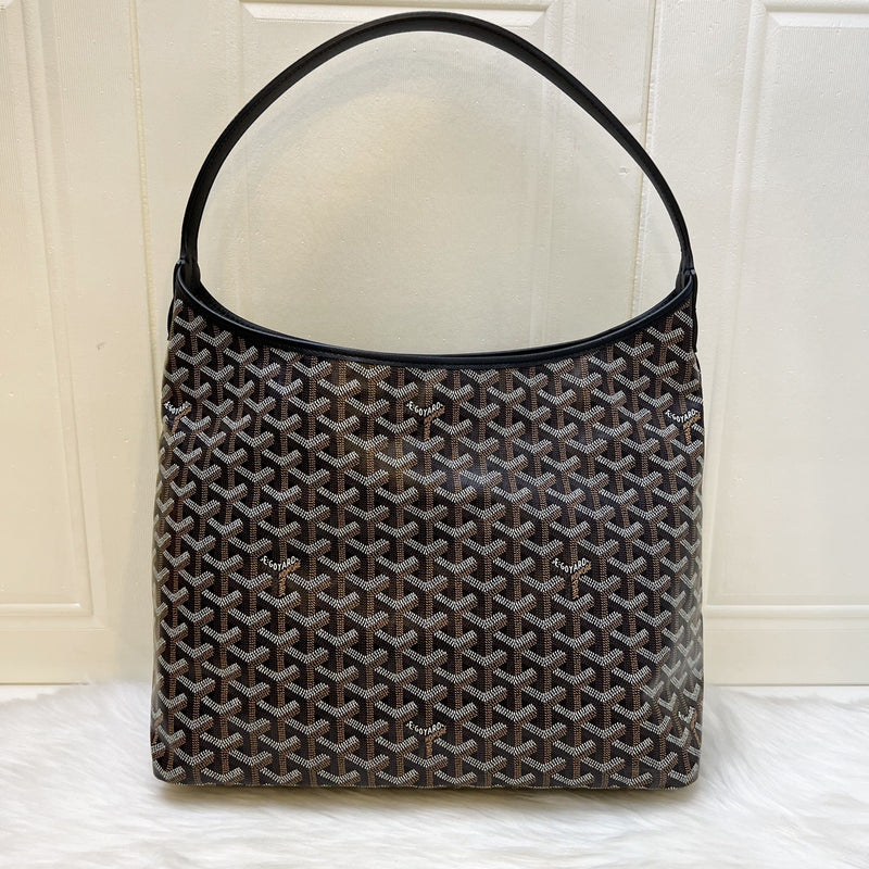 [Local Set - Apr 2025] Goyard Boheme PM Hobo Bag in Black Signature Goyardine Canvas with Red / White Striped Stamp (Premarquage Bandes) on the Small Pouch