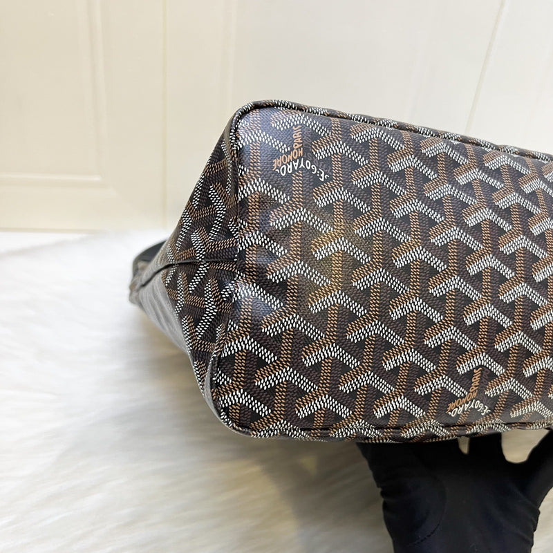 [Local Set - Apr 2025] Goyard Boheme PM Hobo Bag in Black Signature Goyardine Canvas with Red / White Striped Stamp (Premarquage Bandes) on the Small Pouch