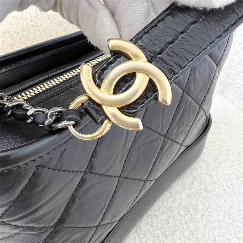 Chanel Small Gabrielle Hobo in Black Distressed Calfskin and 3 tone HW