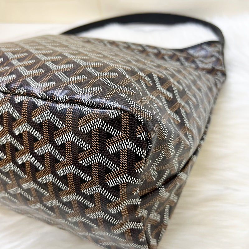 [Local Set - Apr 2025] Goyard Boheme PM Hobo Bag in Black Signature Goyardine Canvas with Red / White Striped Stamp (Premarquage Bandes) on the Small Pouch