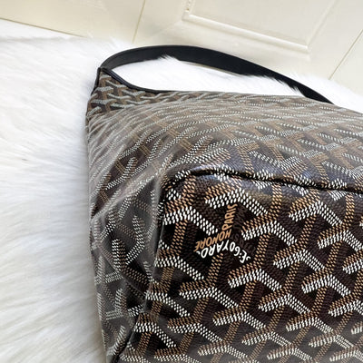 [Local Set - Apr 2025] Goyard Boheme PM Hobo Bag in Black Signature Goyardine Canvas with Red / White Striped Stamp (Premarquage Bandes) on the Small Pouch