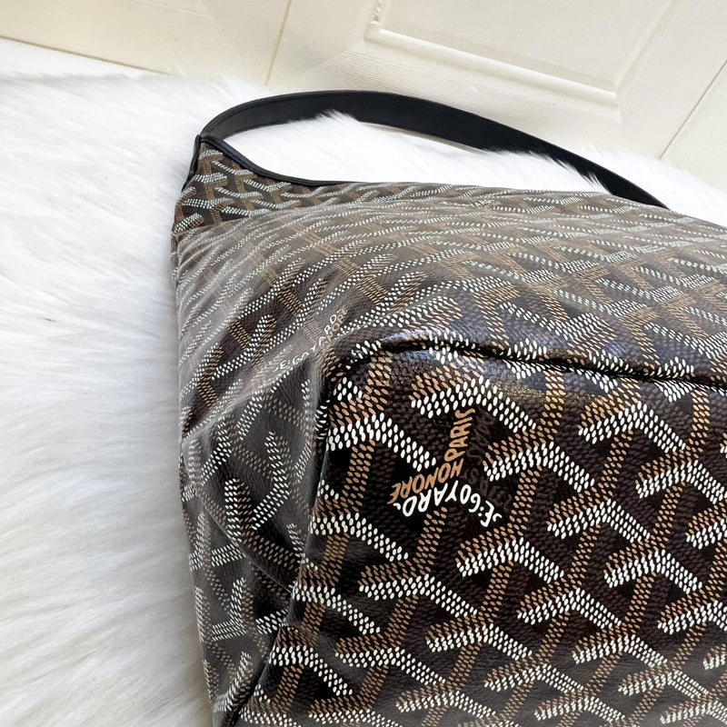 [Local Set - Apr 2025] Goyard Boheme PM Hobo Bag in Black Signature Goyardine Canvas with Red / White Striped Stamp (Premarquage Bandes) on the Small Pouch