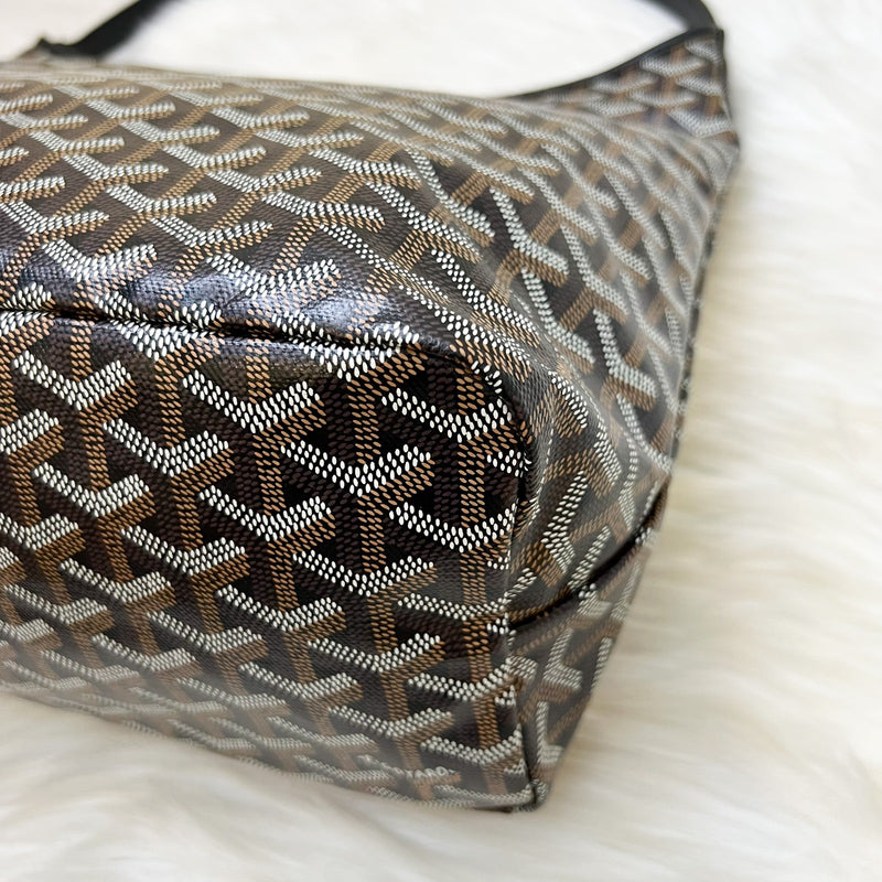 [Local Set - Apr 2025] Goyard Boheme PM Hobo Bag in Black Signature Goyardine Canvas with Red / White Striped Stamp (Premarquage Bandes) on the Small Pouch