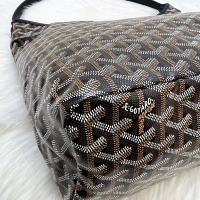 [Local Set - Apr 2025] Goyard Boheme PM Hobo Bag in Black Signature Goyardine Canvas with Red / White Striped Stamp (Premarquage Bandes) on the Small Pouch