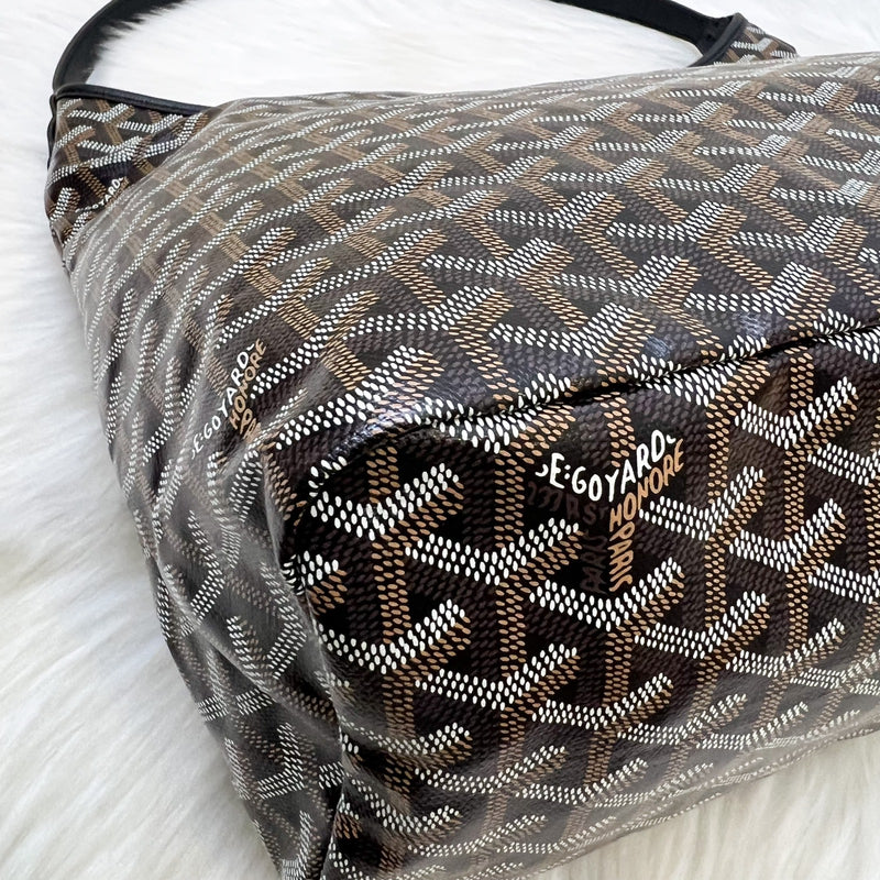 [Local Set - Apr 2025] Goyard Boheme PM Hobo Bag in Black Signature Goyardine Canvas with Red / White Striped Stamp (Premarquage Bandes) on the Small Pouch